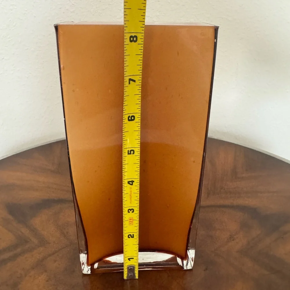 Elegant Italian Cased Amber Hand Blown Glass Vase 8 1/4 Inches - Picture 2 of 10